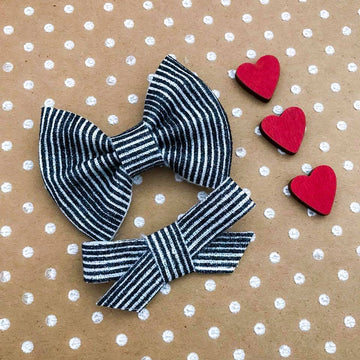 Black and White Stripe Glitter Bow