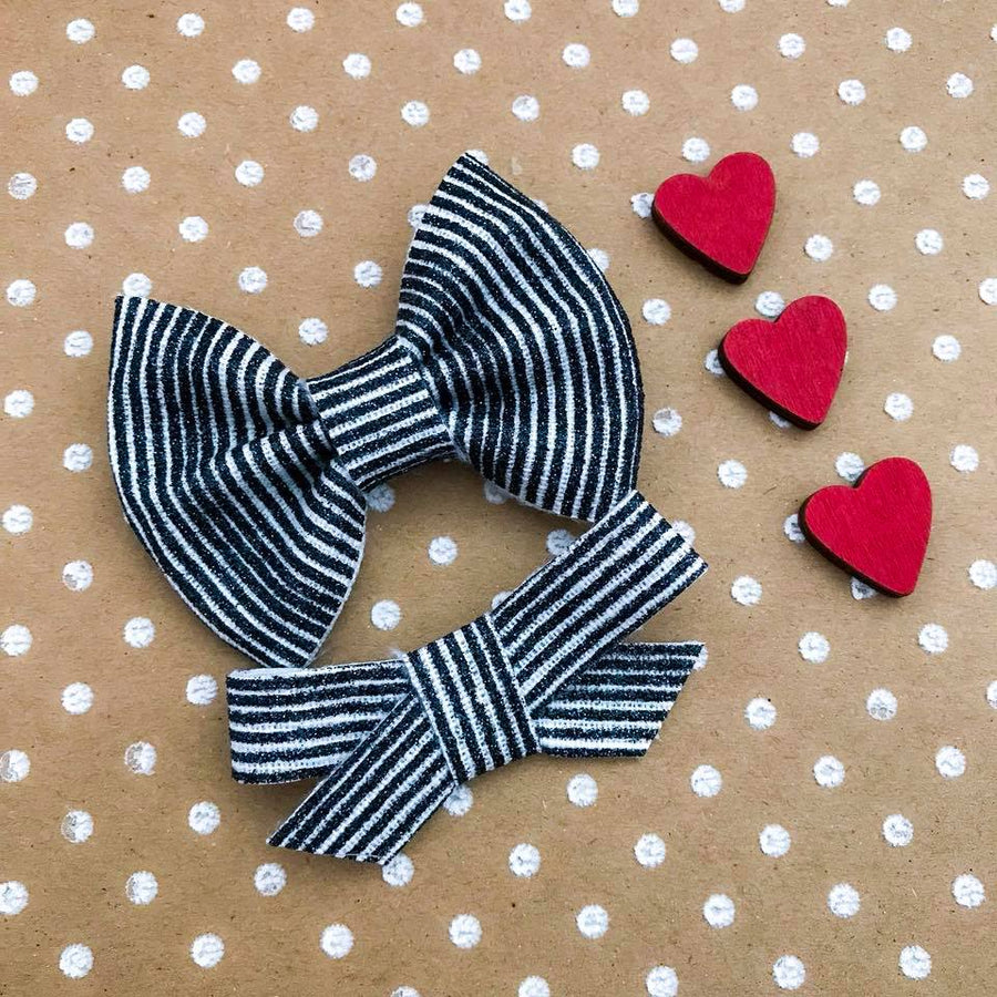 Black and White Stripe Glitter Bow