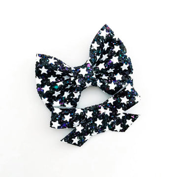 Iridescent Stars At Night Glitter Bow