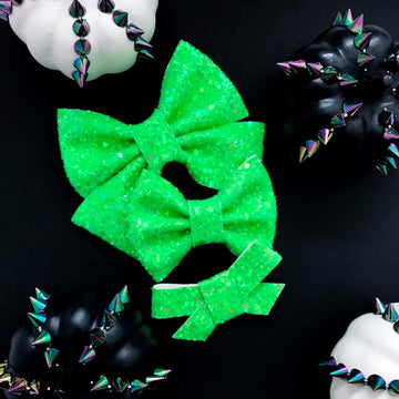 Fluorescent Green Glitter Bow