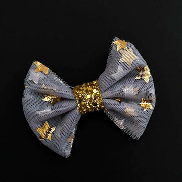 Grey + Gold Star Tulle Bow