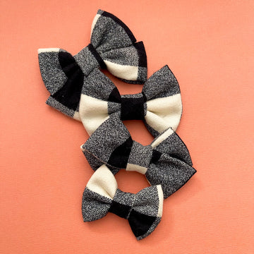 Ivory + Black Plaid Flannel Bow