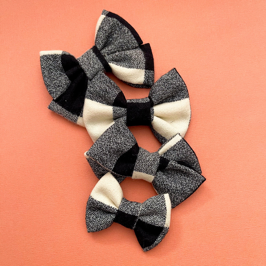 Ivory + Black Plaid Flannel Bow