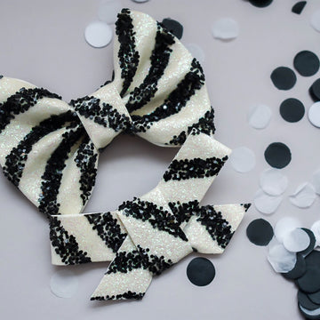 Tuxedo Stripe Glitter Bow