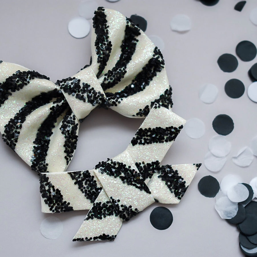 Tuxedo Stripe Glitter Bow